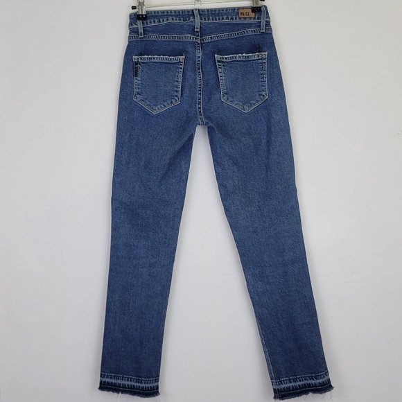 PAIGE High Rise Straight Crop Raw Hem Two Tone Denim Jean in Lyla - Picture 4 of 12